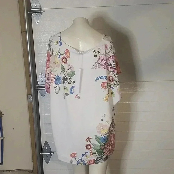 JANE DELANCEY TOP WHITE FLORAL KNIT BOHO TUNIC RELAXED - Picture 5 of 5